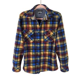 Free Nature Mens Polar Fleece Multicolor Cabincore Plaid Buttoned Down Shirt